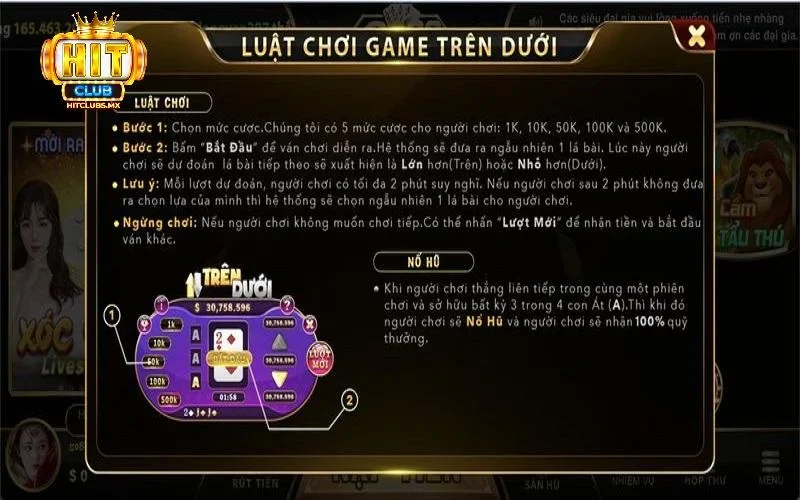 Cách chơi trên dưới Hitclub chi tiết